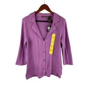 Heather B. Womens Small Purple Cotton Cardigan Sweater